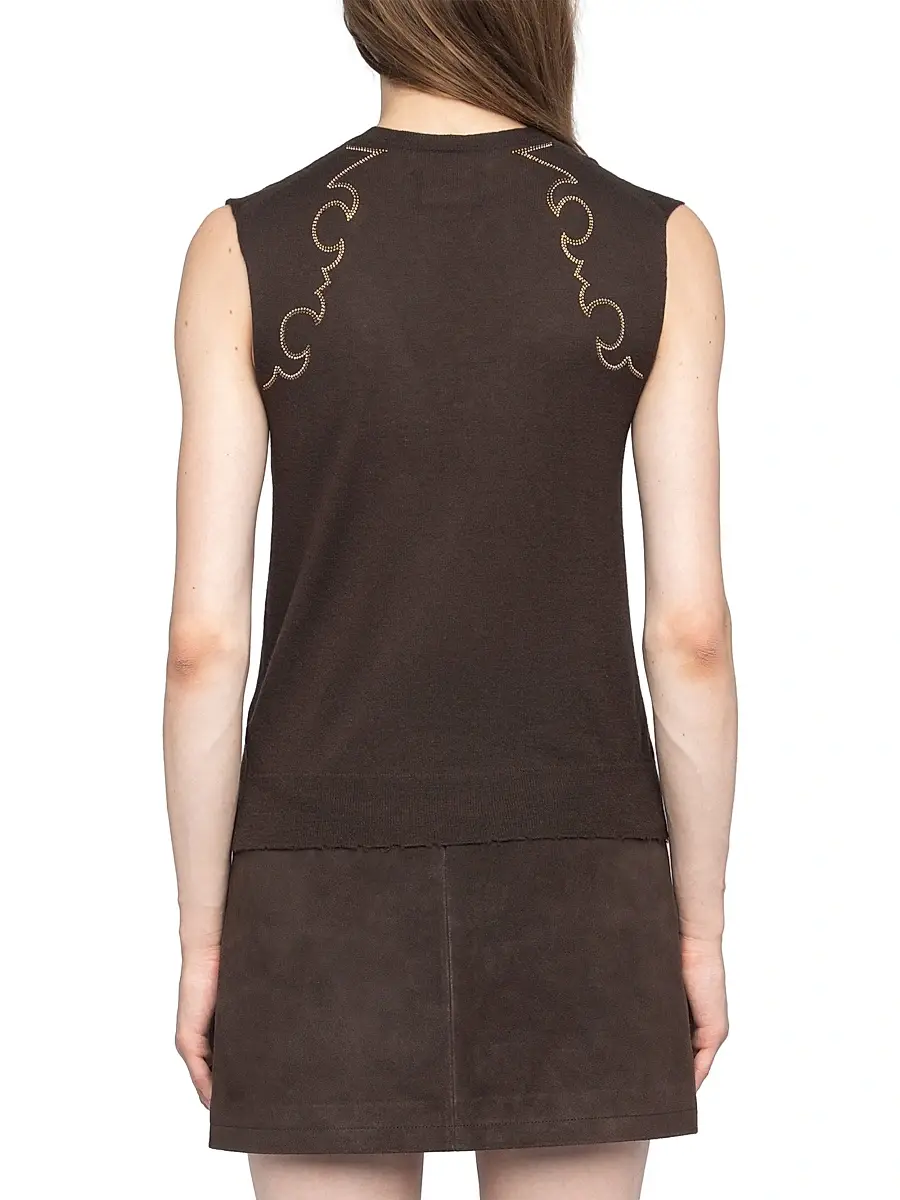 Zadig & Voltaire Women's Vicky Embellished Cashmere Top - Dark Chocolate | Thumbnail 5