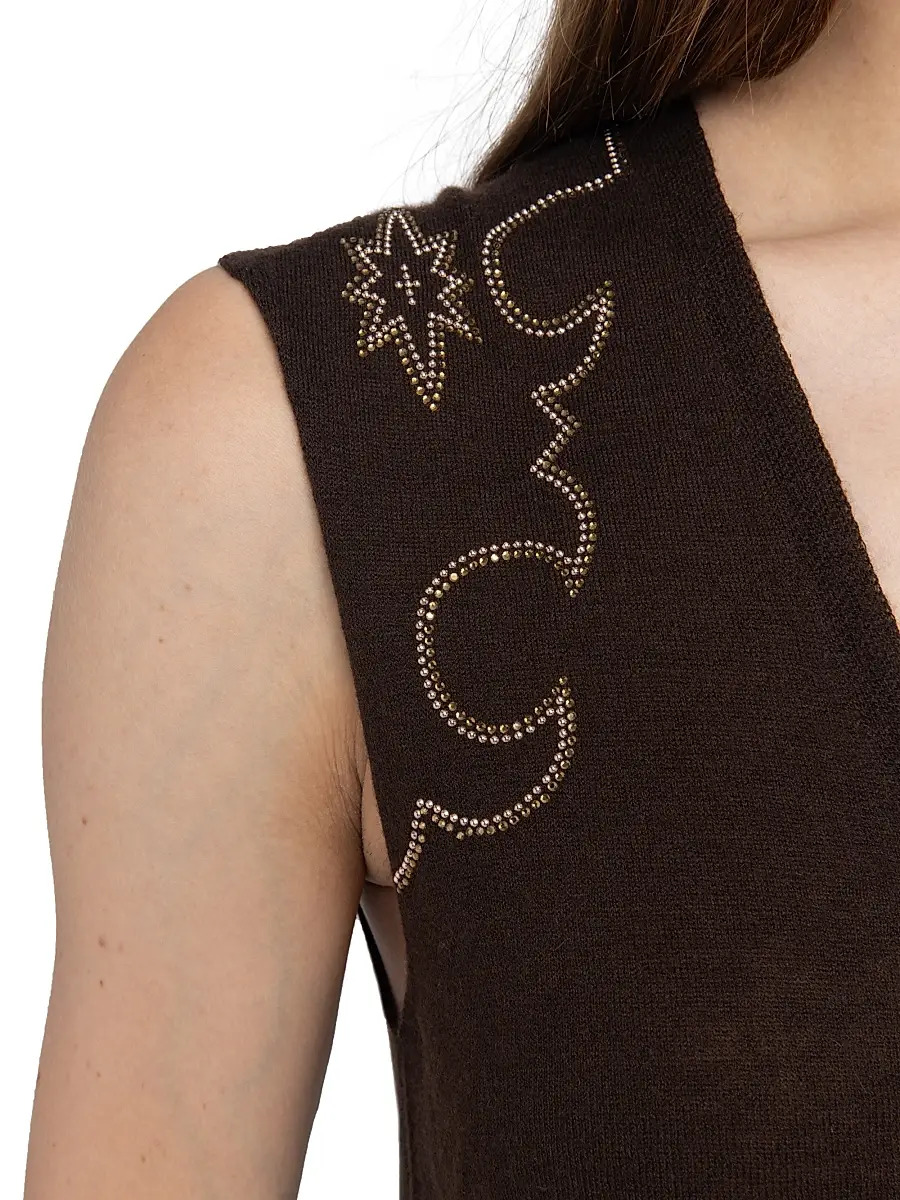 Zadig & Voltaire Women's Vicky Embellished Cashmere Top - Dark Chocolate | Thumbnail 6