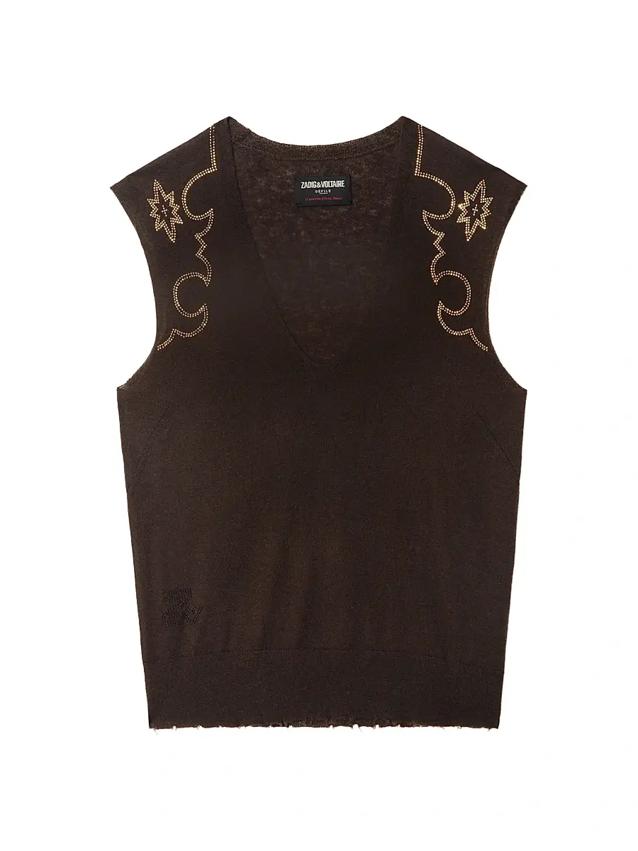 Zadig & Voltaire Women's Vicky Embellished Cashmere Top - Dark Chocolate | Image 1 Zadig & Voltaire Women's Vicky Embellished Cashmere Top - Dark Chocolate | Image 1