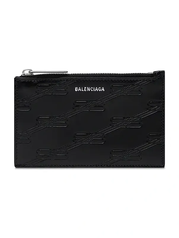 Balenciaga Men's Embossed Monogram Long Coin And Card Holder In Box - Black