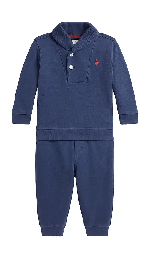 Polo Ralph Lauren Baby Two Piece Set Long Sleeve Estate Rib Knit Funnel Neck Sweatshirt With Jogger | Image 1 Polo Ralph Lauren Baby Two Piece Set Long Sleeve Estate Rib Knit Funnel Neck Sweatshirt With Jogger | Image 1
