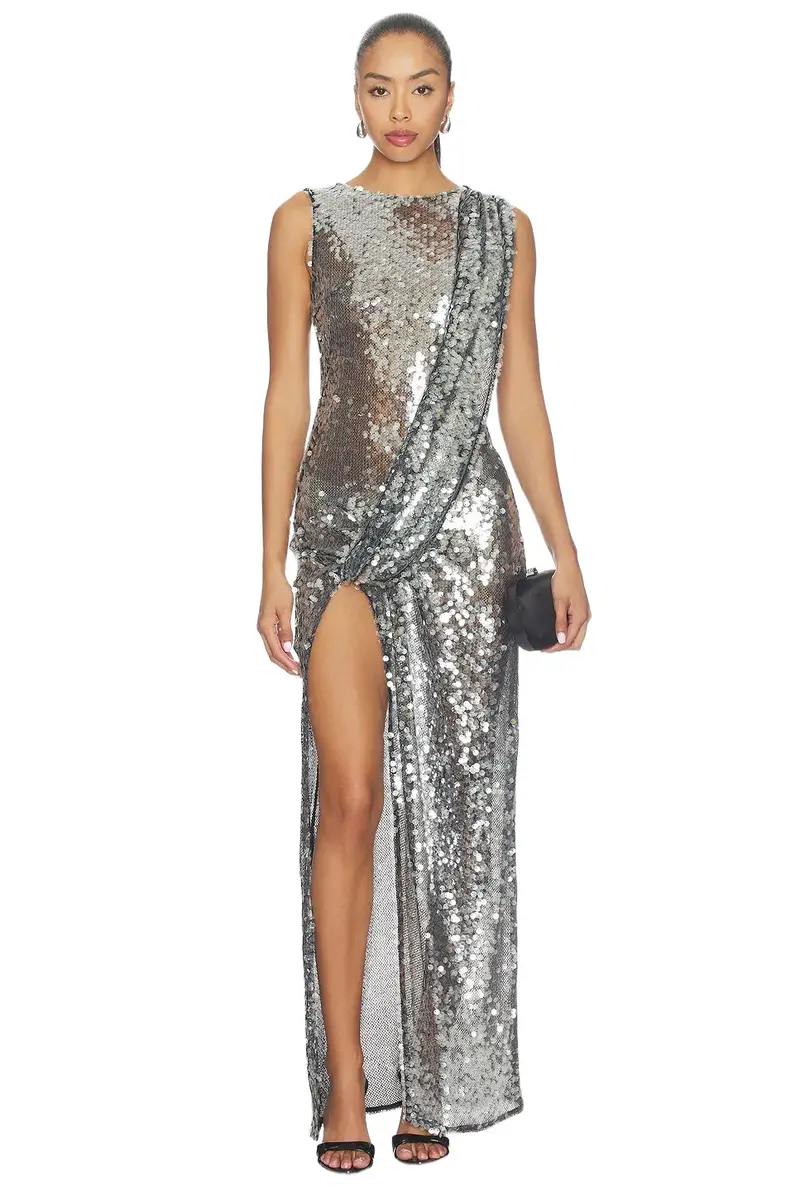 Mesh Sequin Sleeveless Gown With Sash Mesh Sequin Sleeveless Gown With Sash