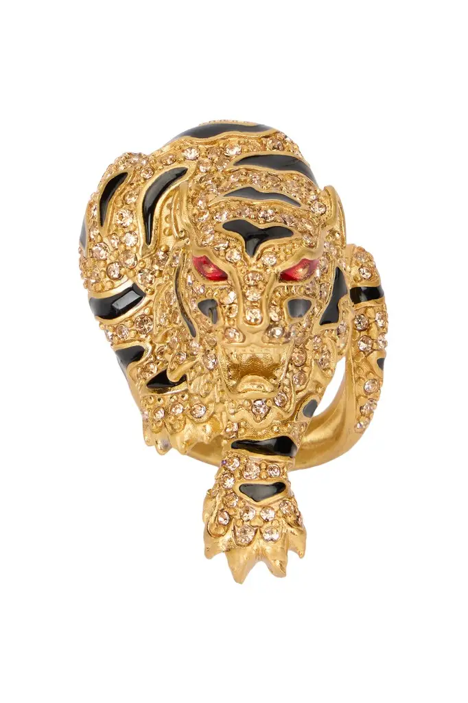 Roberto Cavalli Gold Crystal-Embellished Roar Ring | Image 1 Roberto Cavalli Gold Crystal-Embellished Roar Ring | Image 1