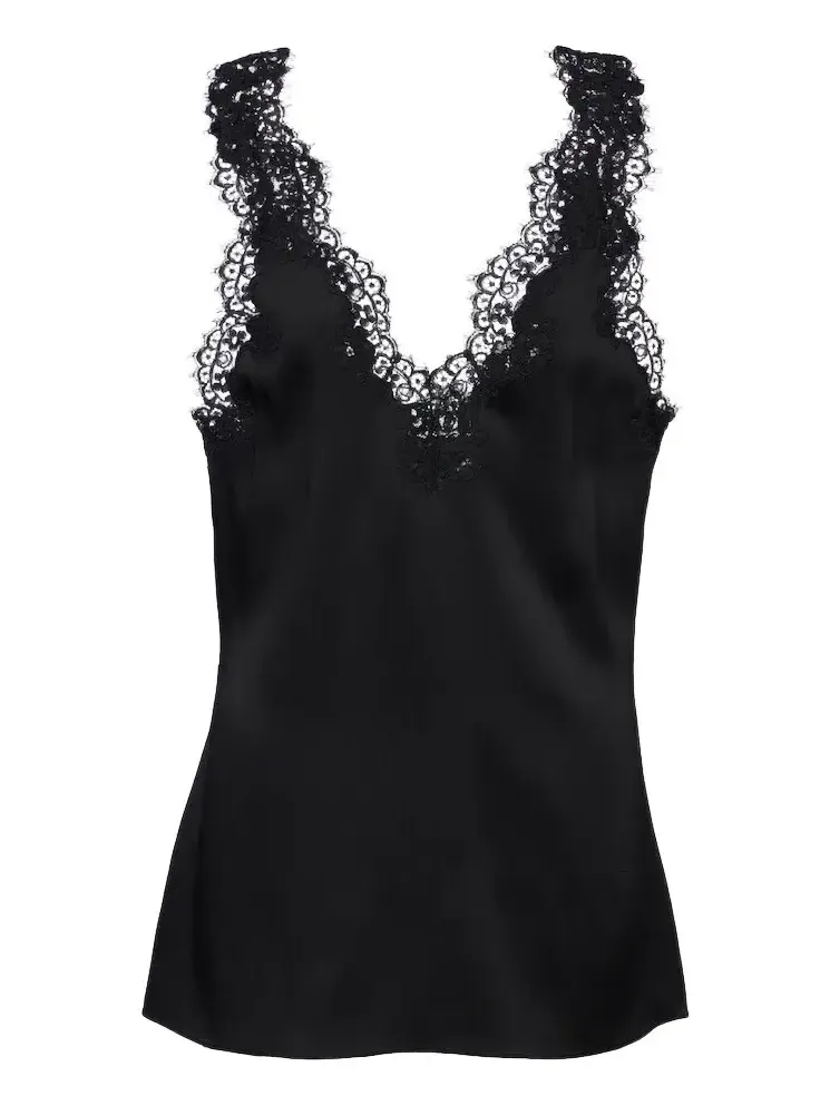 Lace-trimmed satin top