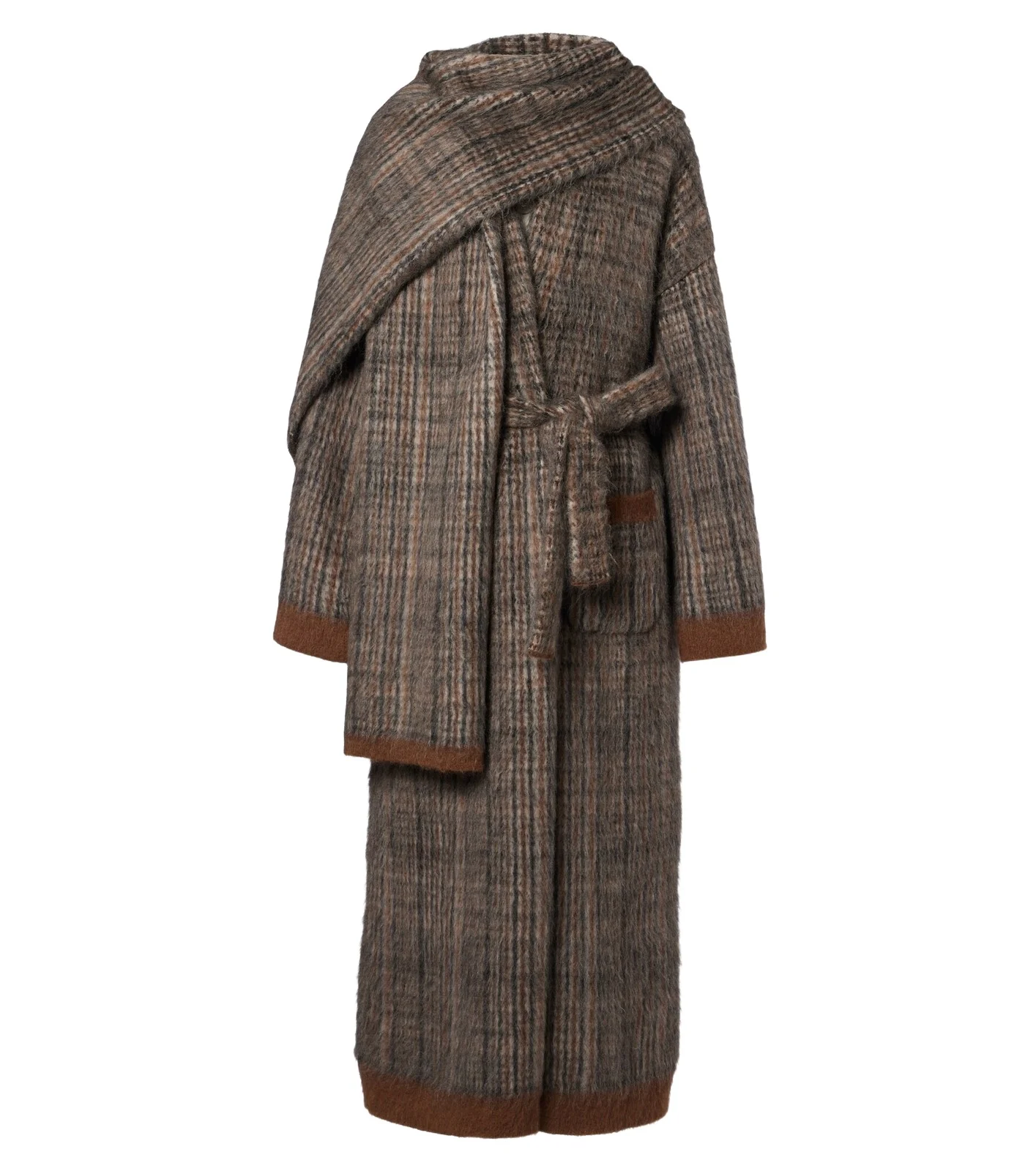 Brunello Cucinelli Checked scarf-detail mohair-blend wrap coat