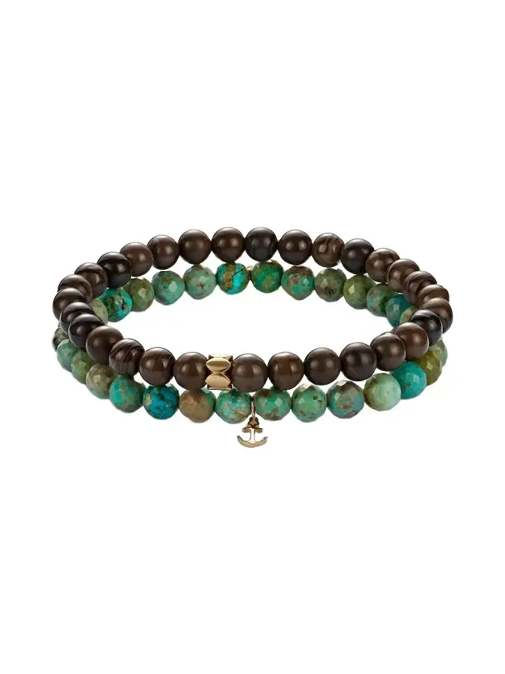 Sydney Evan Set of 2 14kt gold beaded bracelets with turquoise and jaspers