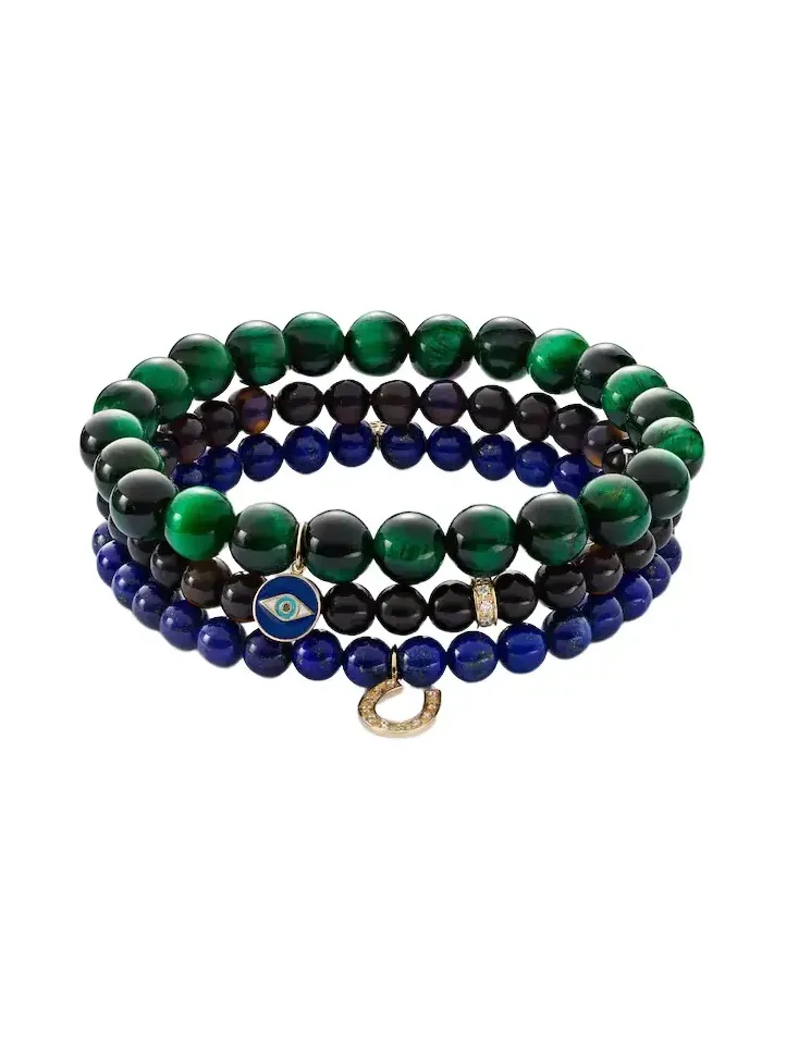 Set of 3 14kt gold beaded bracelets with gemstones
