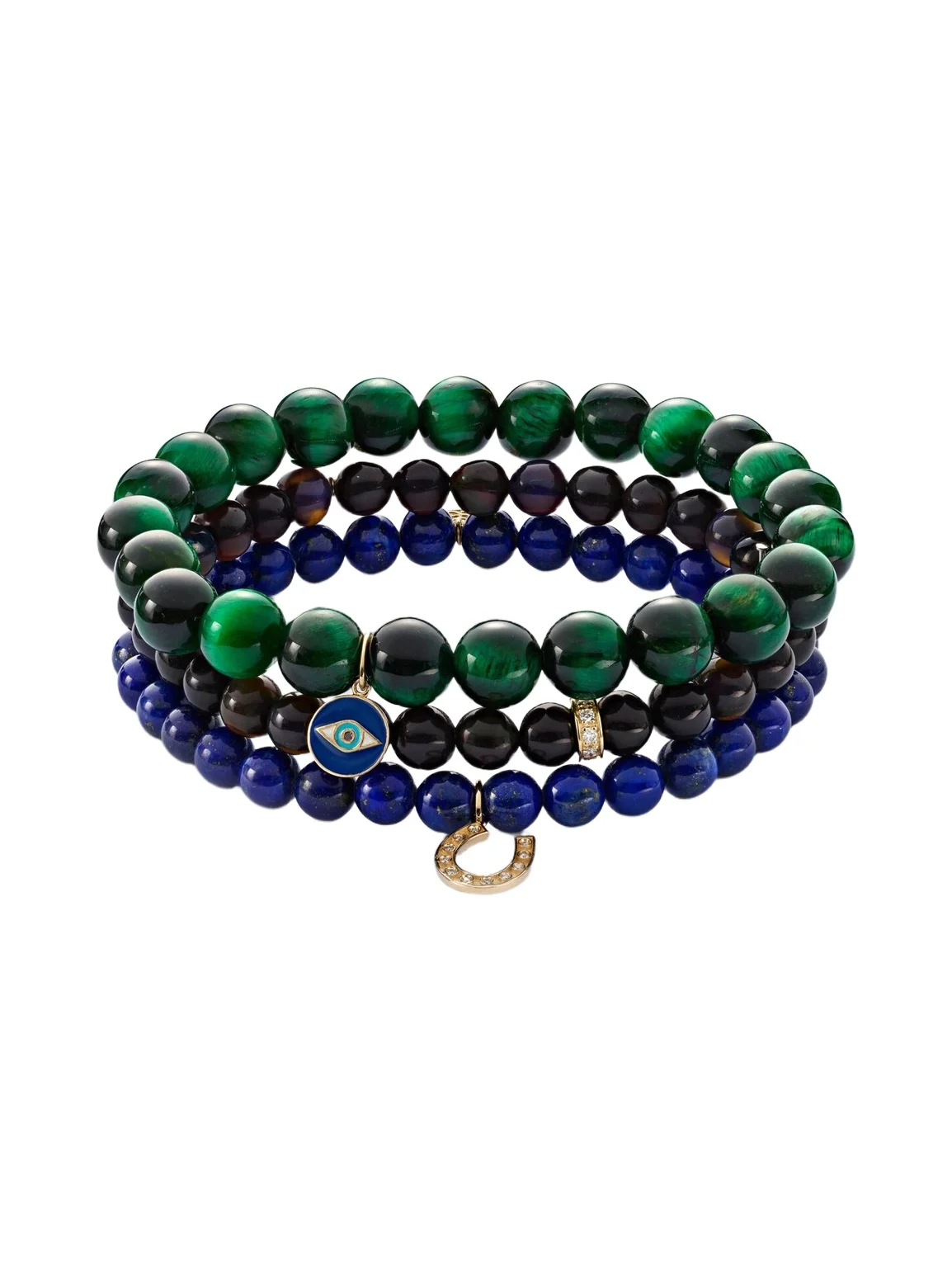 Set of 3 14kt gold beaded bracelets with gemstones Set of 3 14kt gold beaded bracelets with gemstones