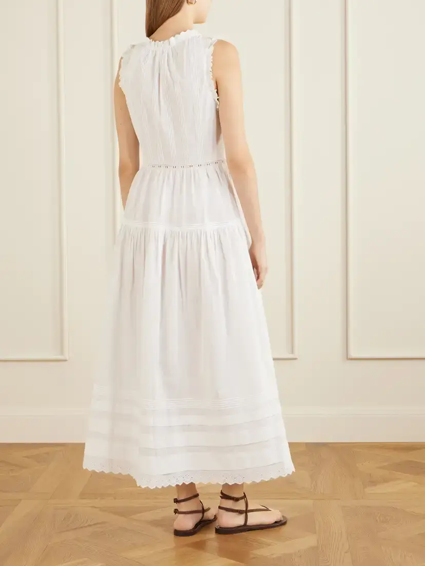 DÔEN Hortense Pintucked Embroidered Organic Cotton Midi Dress | Thumbnail 3 DÔEN Hortense Pintucked Embroidered Organic Cotton Midi Dress | Thumbnail 3
