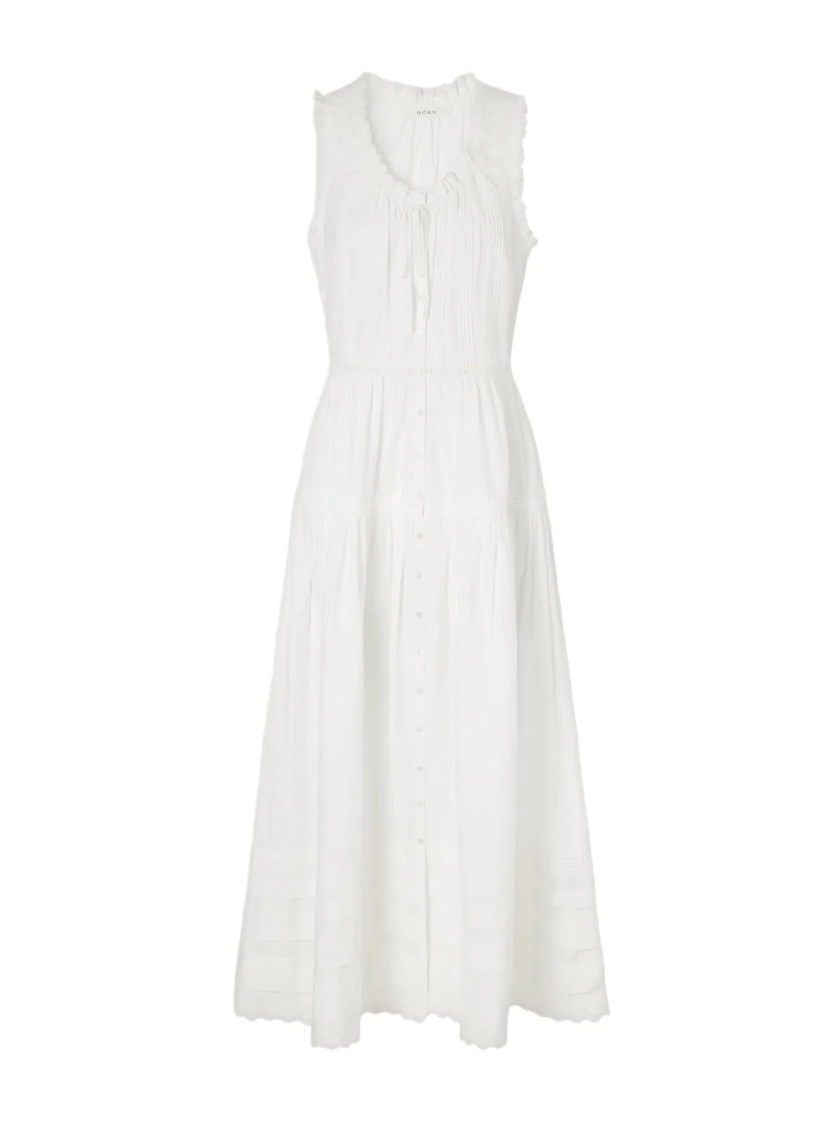 DÔEN Hortense Pintucked Embroidered Organic Cotton Midi Dress