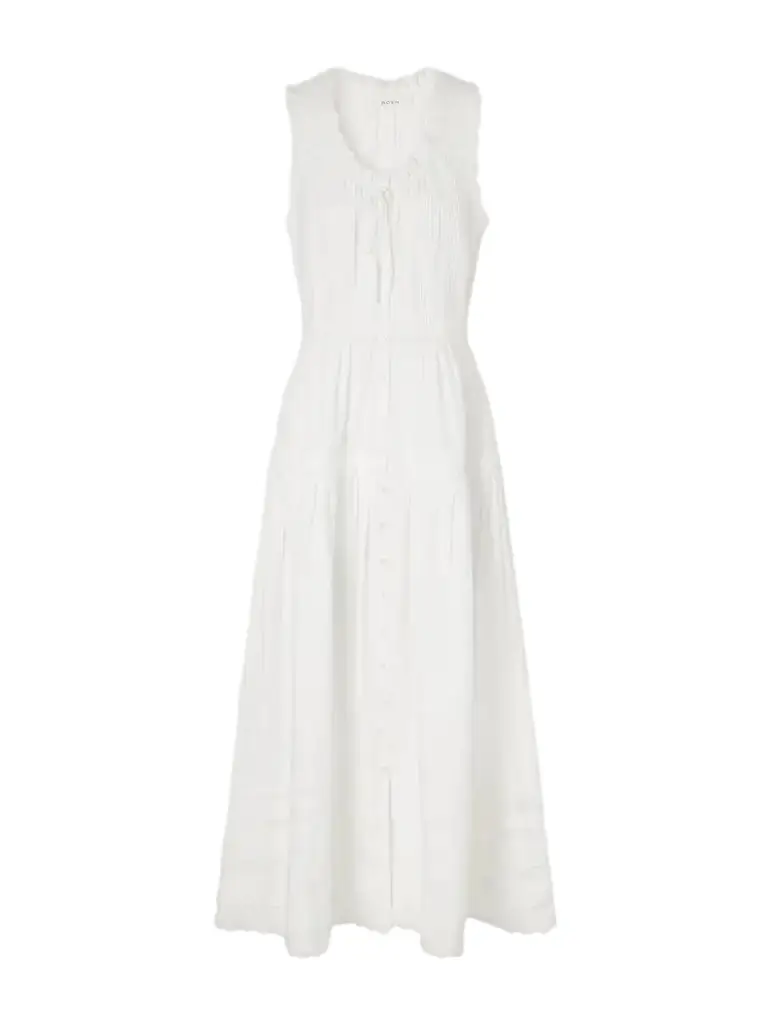 DÔEN Hortense Pintucked Embroidered Organic Cotton Midi Dress | Image 1 DÔEN Hortense Pintucked Embroidered Organic Cotton Midi Dress | Image 1