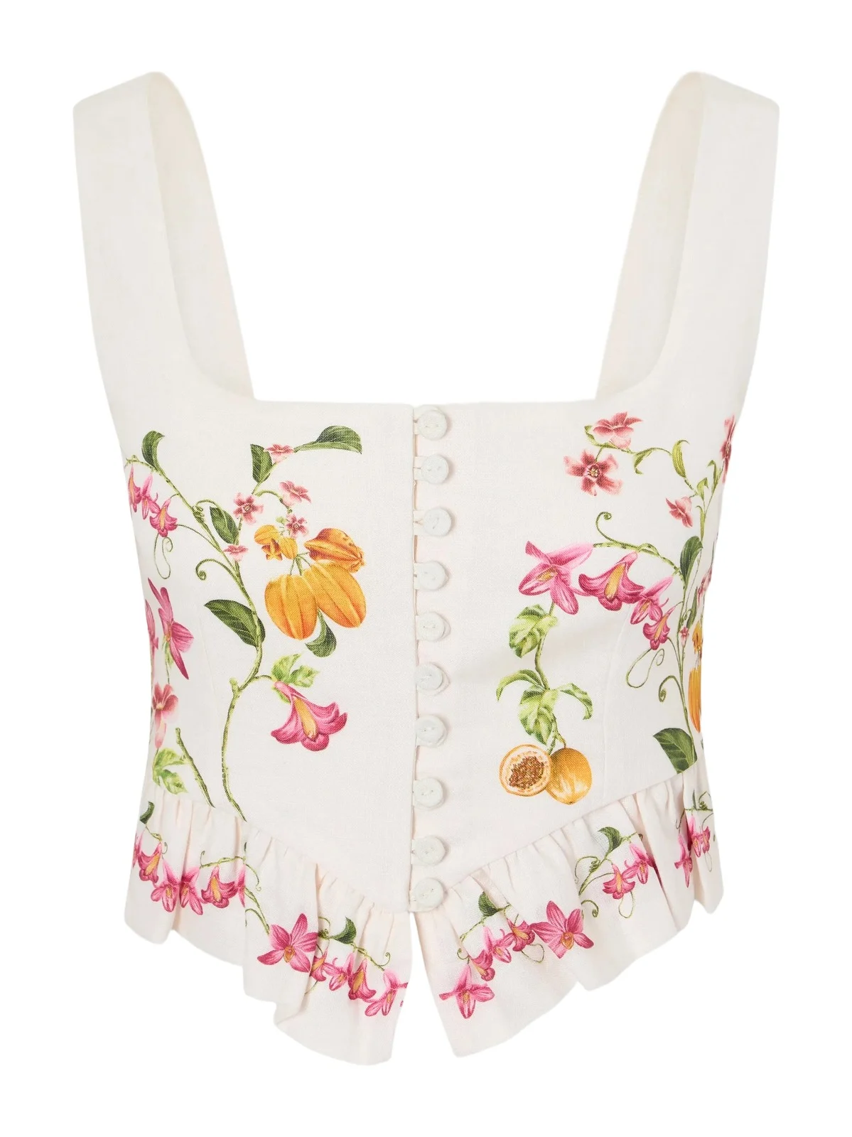 Agua by Agua Bendita Eslabón Cropped Ruffled Floral-print Linen Top
