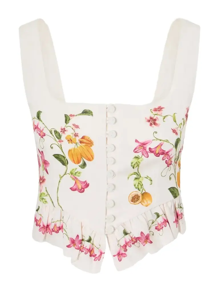 Agua by Agua Bendita Eslabón Cropped Ruffled Floral-print Linen Top | Image 1 Agua by Agua Bendita Eslabón Cropped Ruffled Floral-print Linen Top | Image 1
