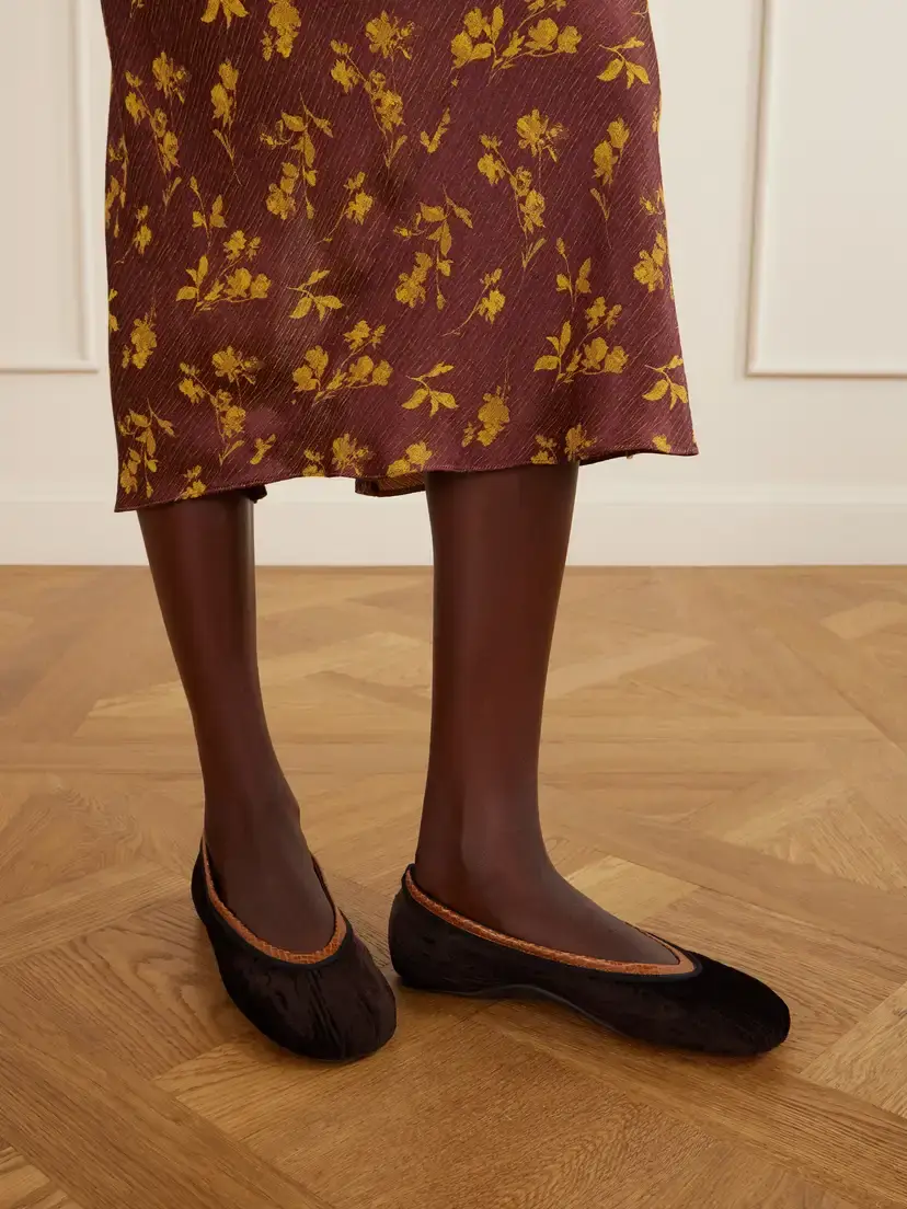 Dries Van Noten Leather-trimmed Velvet Ballet Flats | Thumbnail 2