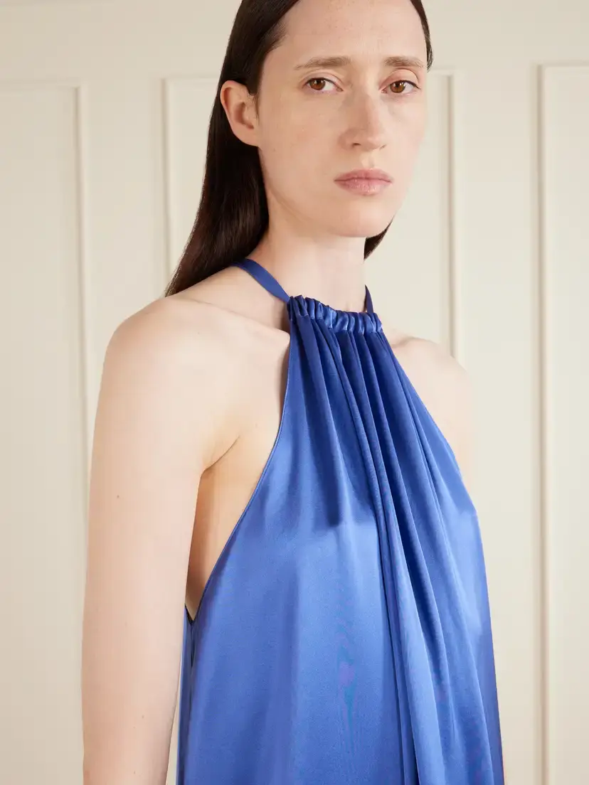 Aflalo Bexley Gathered Silk-satin Halterneck Mini Dress | Thumbnail 4 Aflalo Bexley Gathered Silk-satin Halterneck Mini Dress | Thumbnail 4