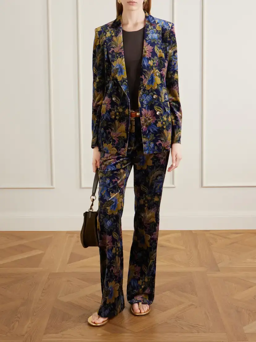 Etro Double-breasted Floral-print Stretch-cotton Velvet Blazer | Thumbnail 2 Etro Double-breasted Floral-print Stretch-cotton Velvet Blazer | Thumbnail 2