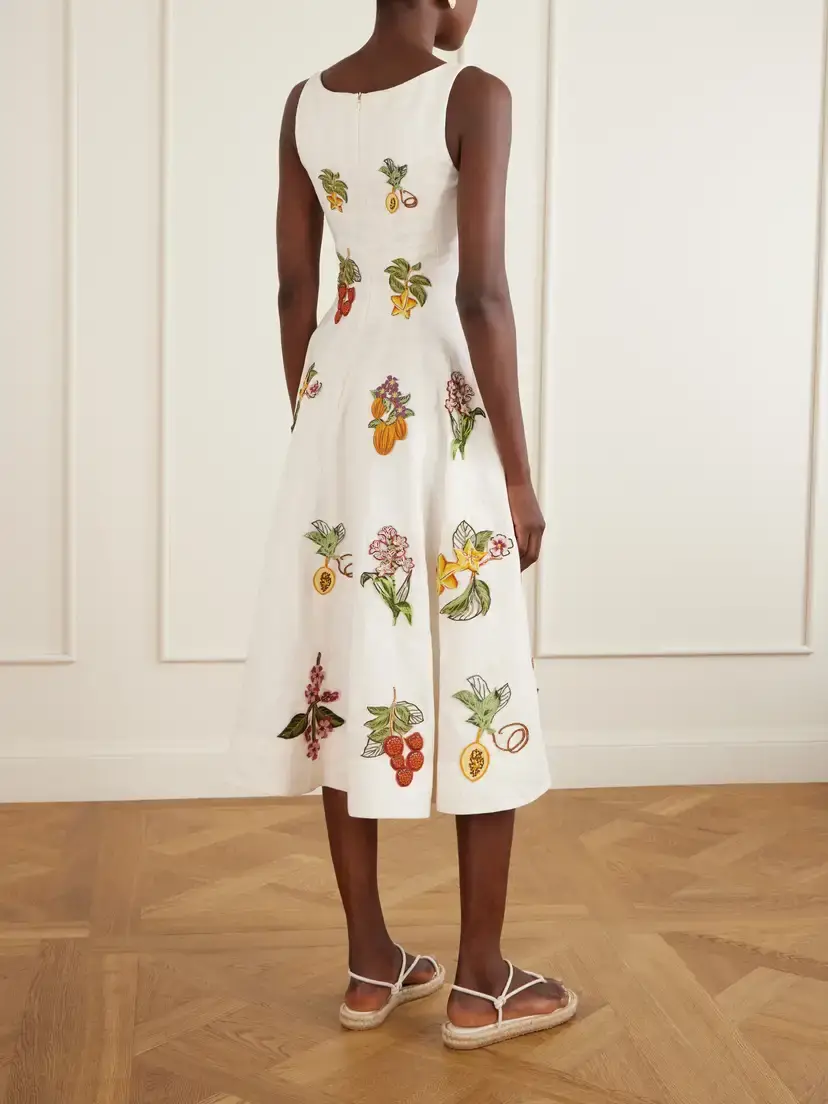 Agua by Agua Bendita Frontera Embellished Floral-appliqué Linen Midi Dress | Thumbnail 3 Agua by Agua Bendita Frontera Embellished Floral-appliqué Linen Midi Dress | Thumbnail 3