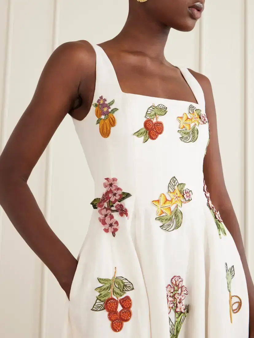 Agua by Agua Bendita Frontera Embellished Floral-appliqué Linen Midi Dress | Thumbnail 4 Agua by Agua Bendita Frontera Embellished Floral-appliqué Linen Midi Dress | Thumbnail 4