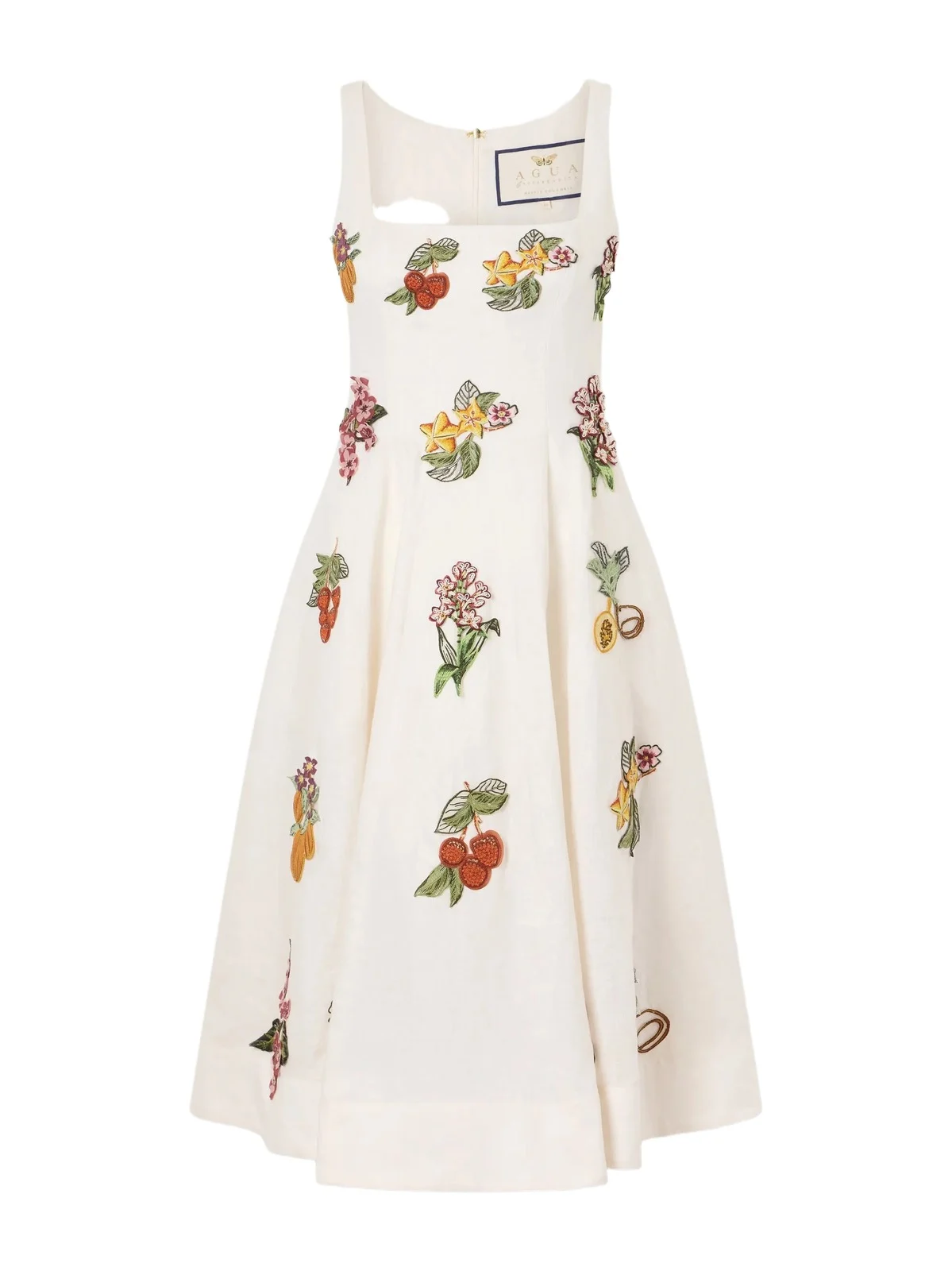 Frontera Embellished Floral-appliqué Linen Midi Dress