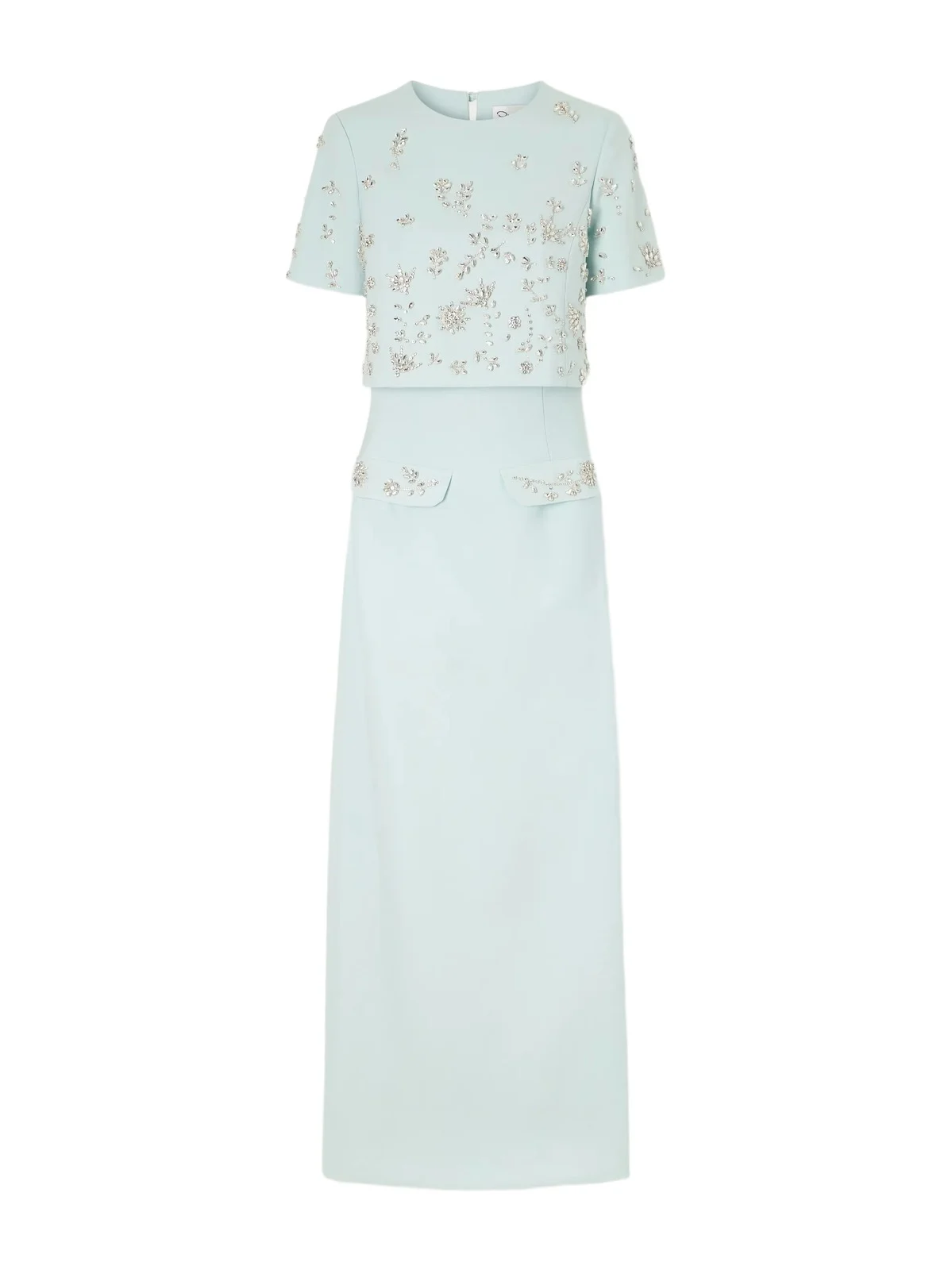 Crystal-floral Embroidered Stretch-wool Gown