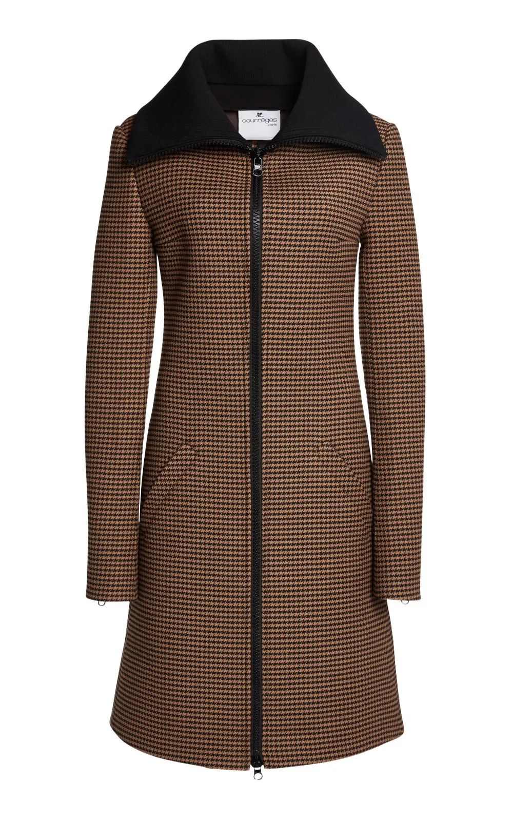 Courrèges High-Collar Houndstooth Tailored Coat
