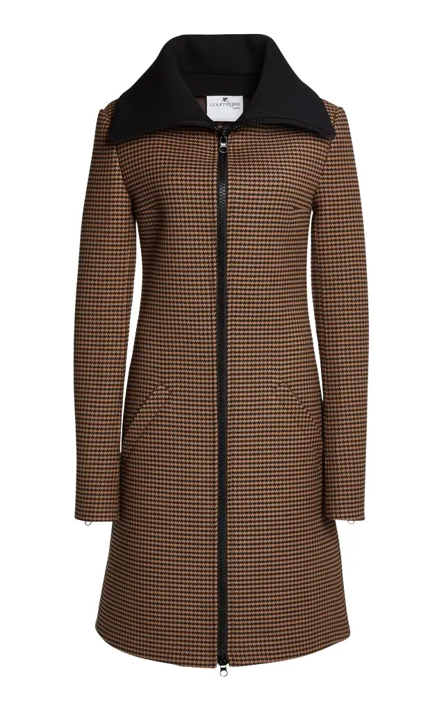 Courrèges High-Collar Houndstooth Tailored Coat
