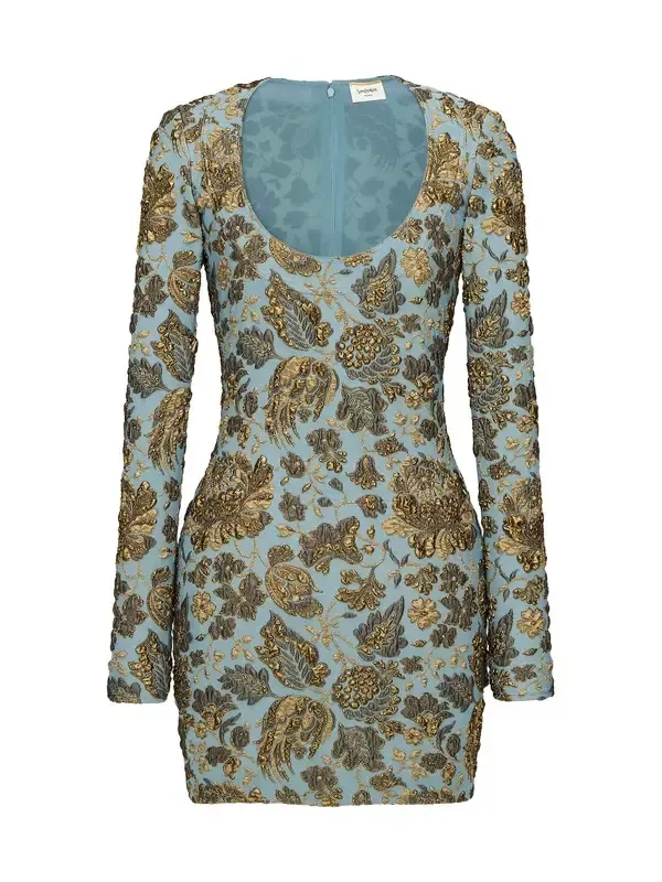 Yves Saint Laurent décolleté mini dress in stretch brocade