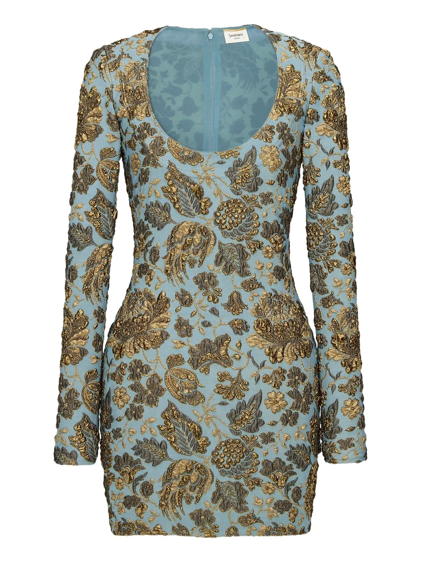 Yves Saint Laurent décolleté mini dress in stretch brocade