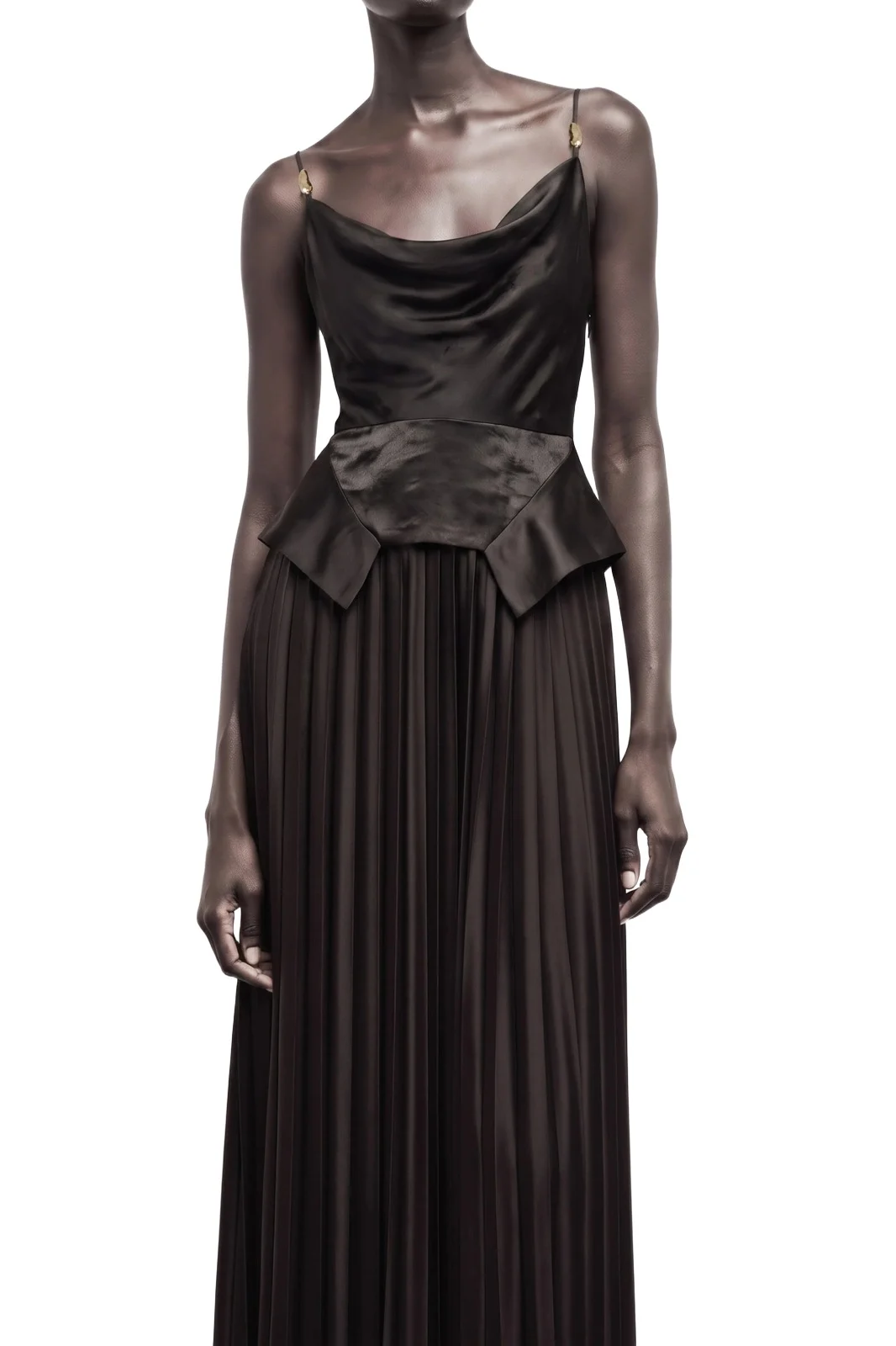 COWL NECK GOWN WITH KNIFE PLEATED SKIRT IN WASHED TWILL COWL NECK GOWN WITH KNIFE PLEATED SKIRT IN WASHED TWILL