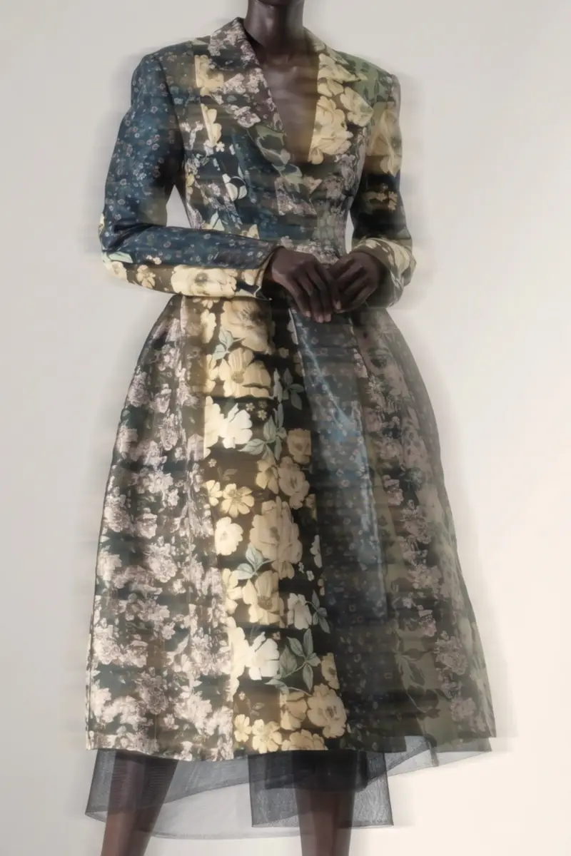 Jason Wu Collection MIXED FLORAL JACQUARD PANELED COAT | Image 1 Jason Wu Collection MIXED FLORAL JACQUARD PANELED COAT | Image 1