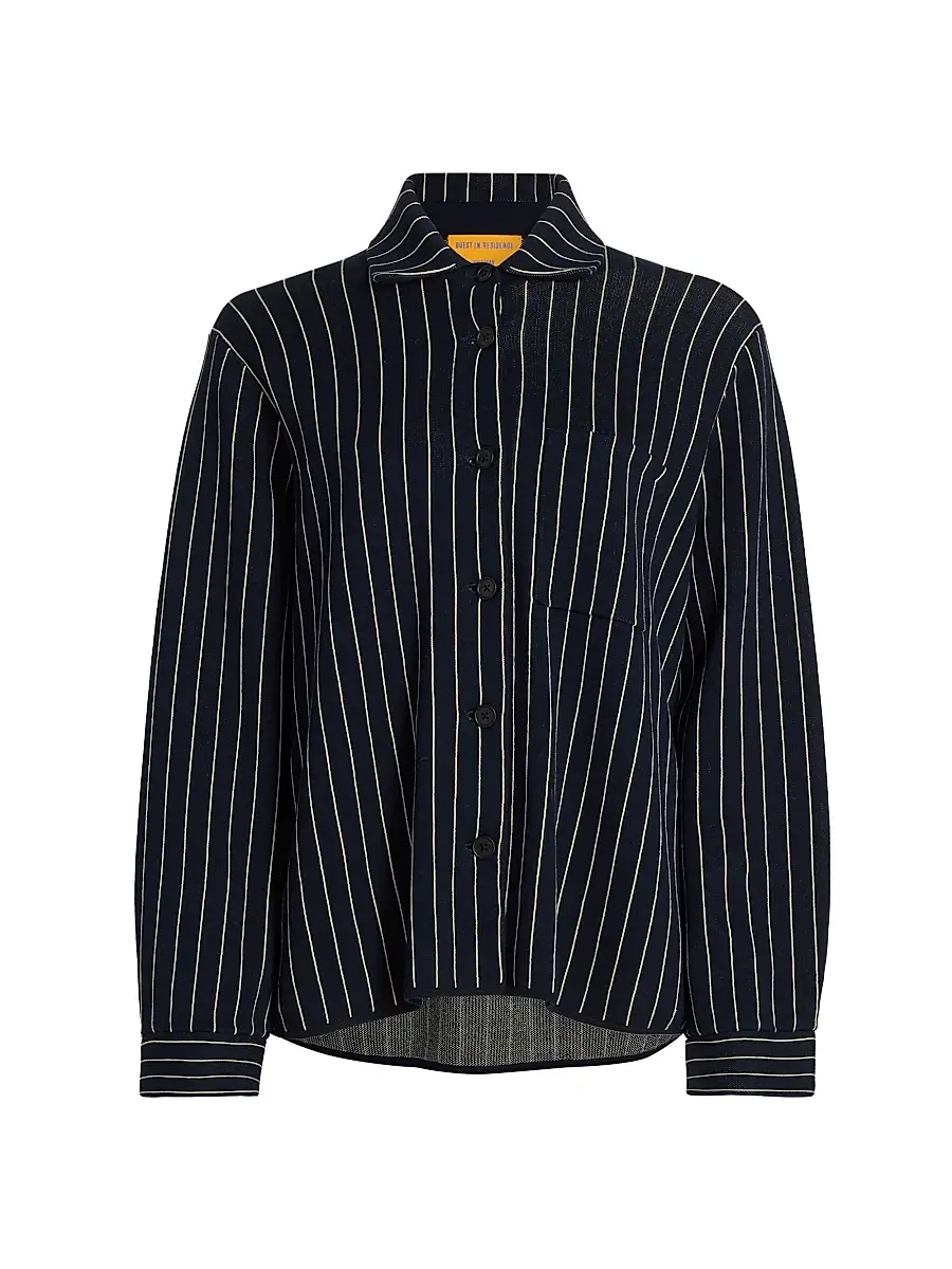 Guest In Residence Women's Pinstriped Cotton-Silk Work Shirt - Navy Butter - Size XL | Image 1 Guest In Residence Women's Pinstriped Cotton-Silk Work Shirt - Navy Butter - Size XL | Image 1