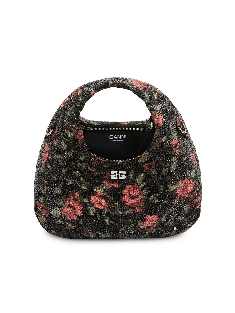 Ganni Women's Mini Embellished Flower-Motif Hobo Bag | Thumbnail 3