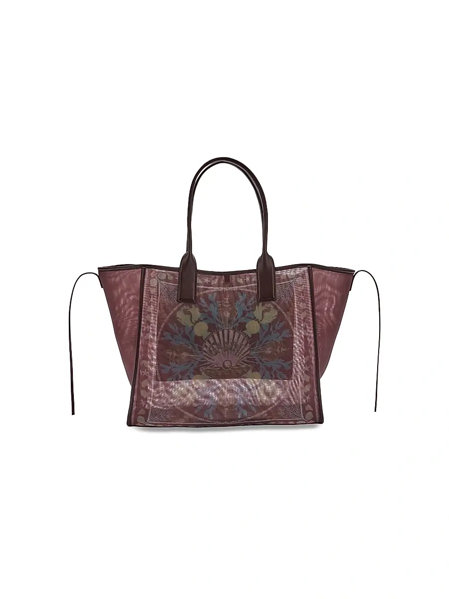 Ganni Women's Logo-Embroidered Printed Mesh Shopper Tote Bag | Image 1 Ganni Women's Logo-Embroidered Printed Mesh Shopper Tote Bag | Image 1