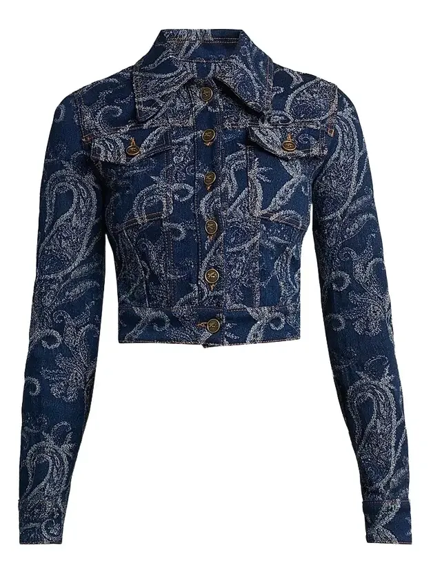 Etro Women's Paisley Cotton-Blend Crop Denim Jacket
