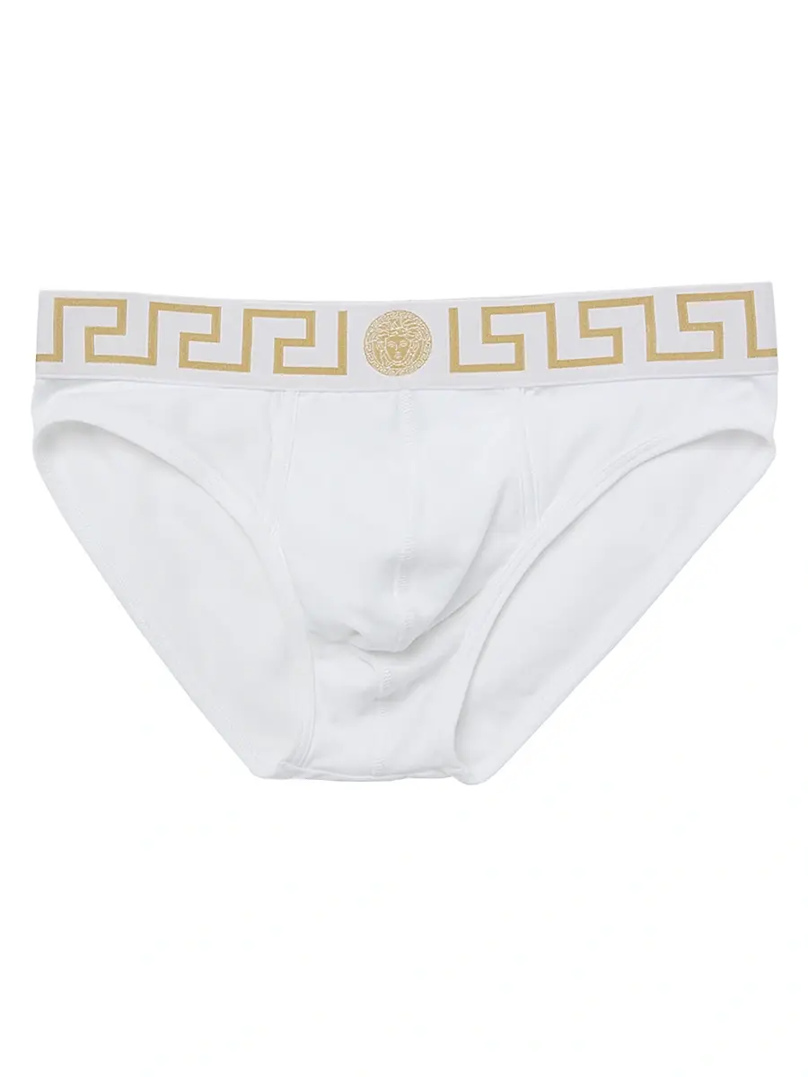 Versace Men's Greek Key Stretch-Cotton Briefs | Image 1 Versace Men's Greek Key Stretch-Cotton Briefs | Image 1