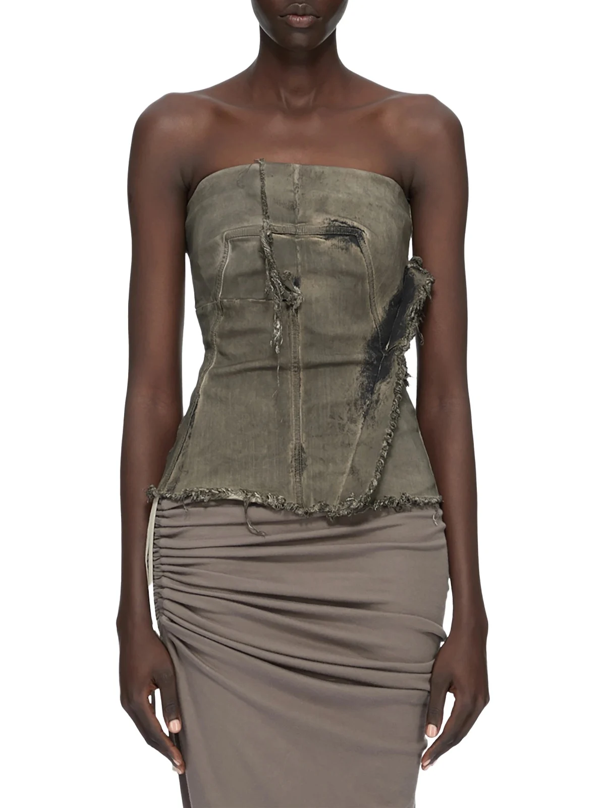 Rick Owens Women's Distressed Denim Bustier Top