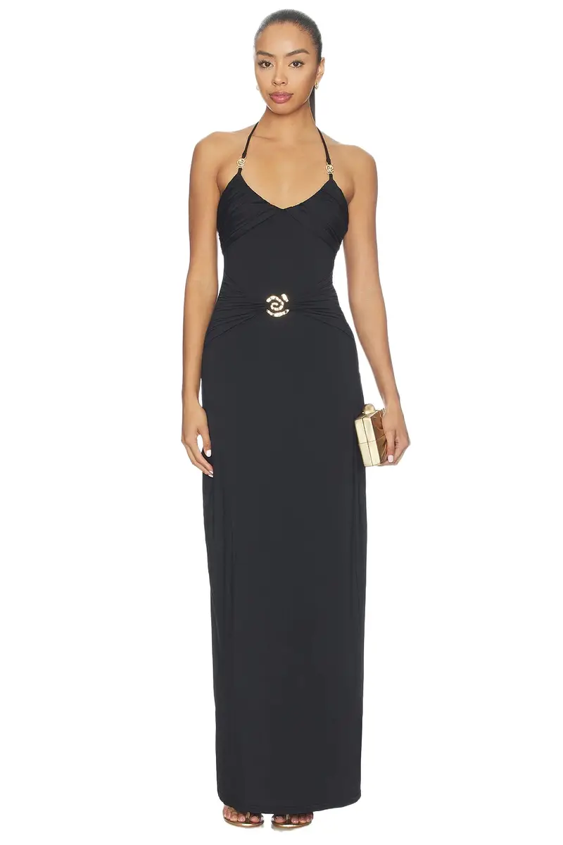 Nina Ruched Halter Maxi Dress