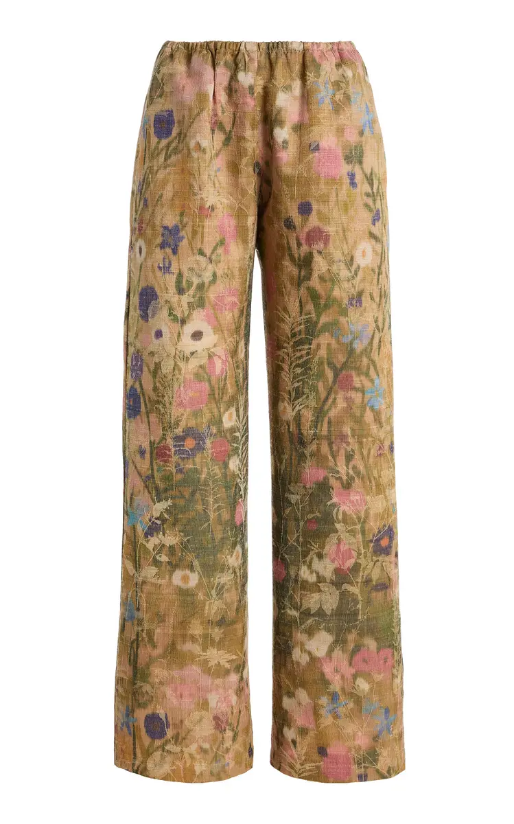 LESET Pam Floral Silk Jacquard Wide-Leg Pants | Image 1 LESET Pam Floral Silk Jacquard Wide-Leg Pants | Image 1