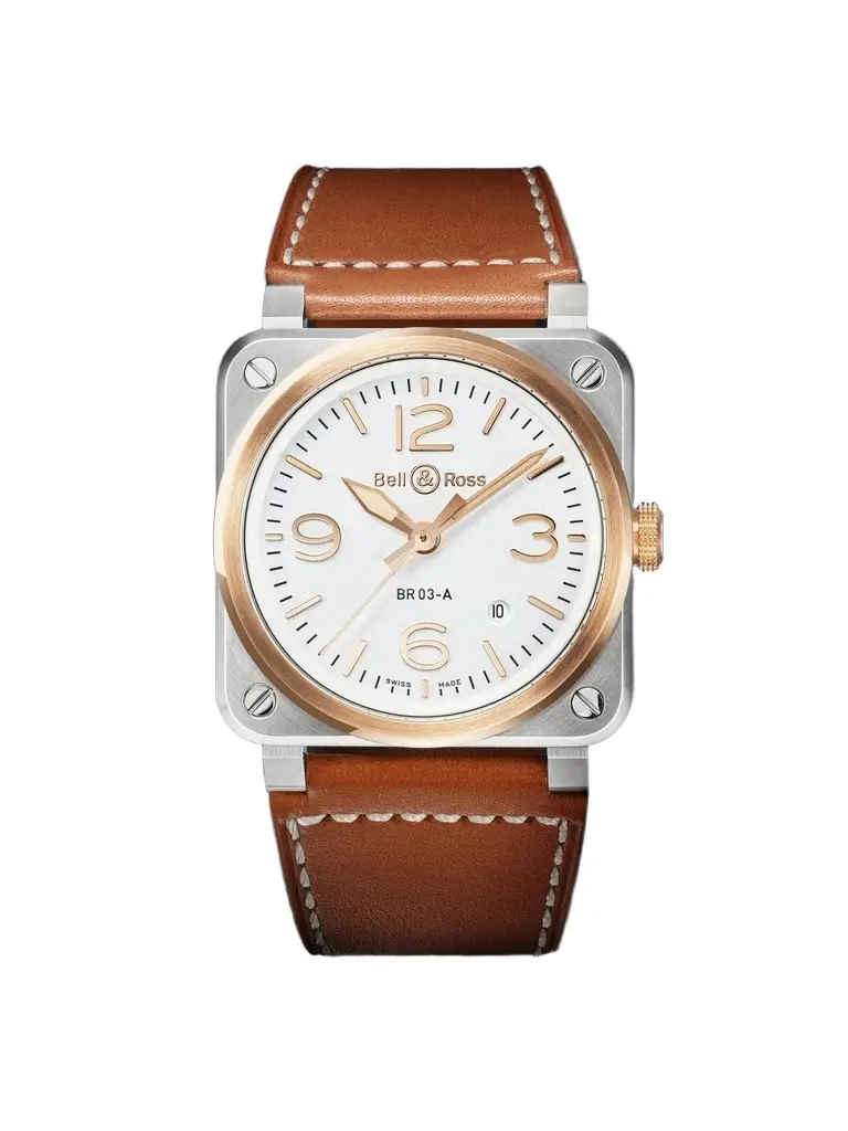 Bell & Ross BR-03 Automatic 18-Karat Rose Gold and Steel Watch, Ref. BR03A-WH-STPG/SCA - Men | Image 1 Bell & Ross BR-03 Automatic 18-Karat Rose Gold and Steel Watch, Ref. BR03A-WH-STPG/SCA - Men | Image 1