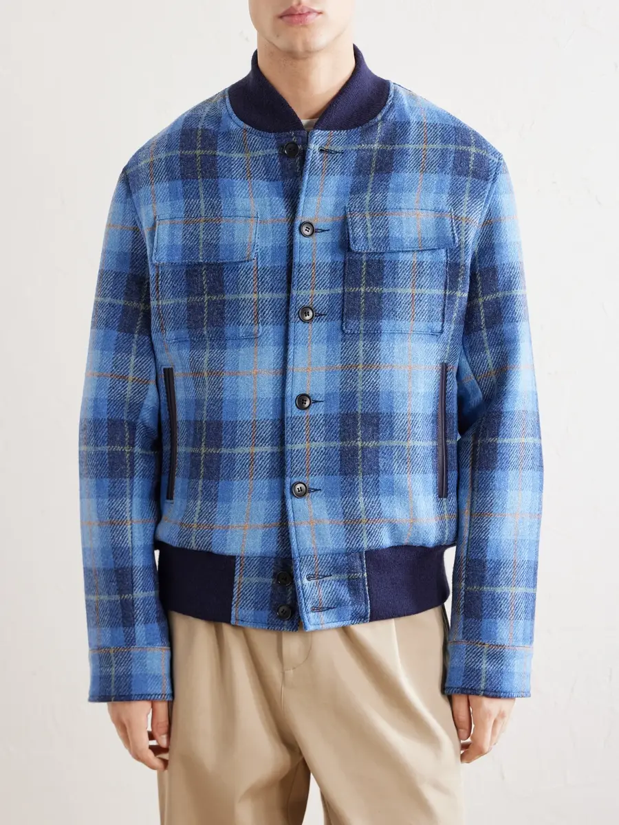Golden Bear Leather-Trimmed Wool Harris Tweed Bomber Jacket - Men | Thumbnail 3 Golden Bear Leather-Trimmed Wool Harris Tweed Bomber Jacket - Men | Thumbnail 3