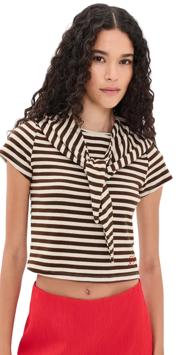 Lisa Says Gah Jude Handkerchief Top Chocolate tripe | Image 1 Lisa Says Gah Jude Handkerchief Top Chocolate tripe | Image 1