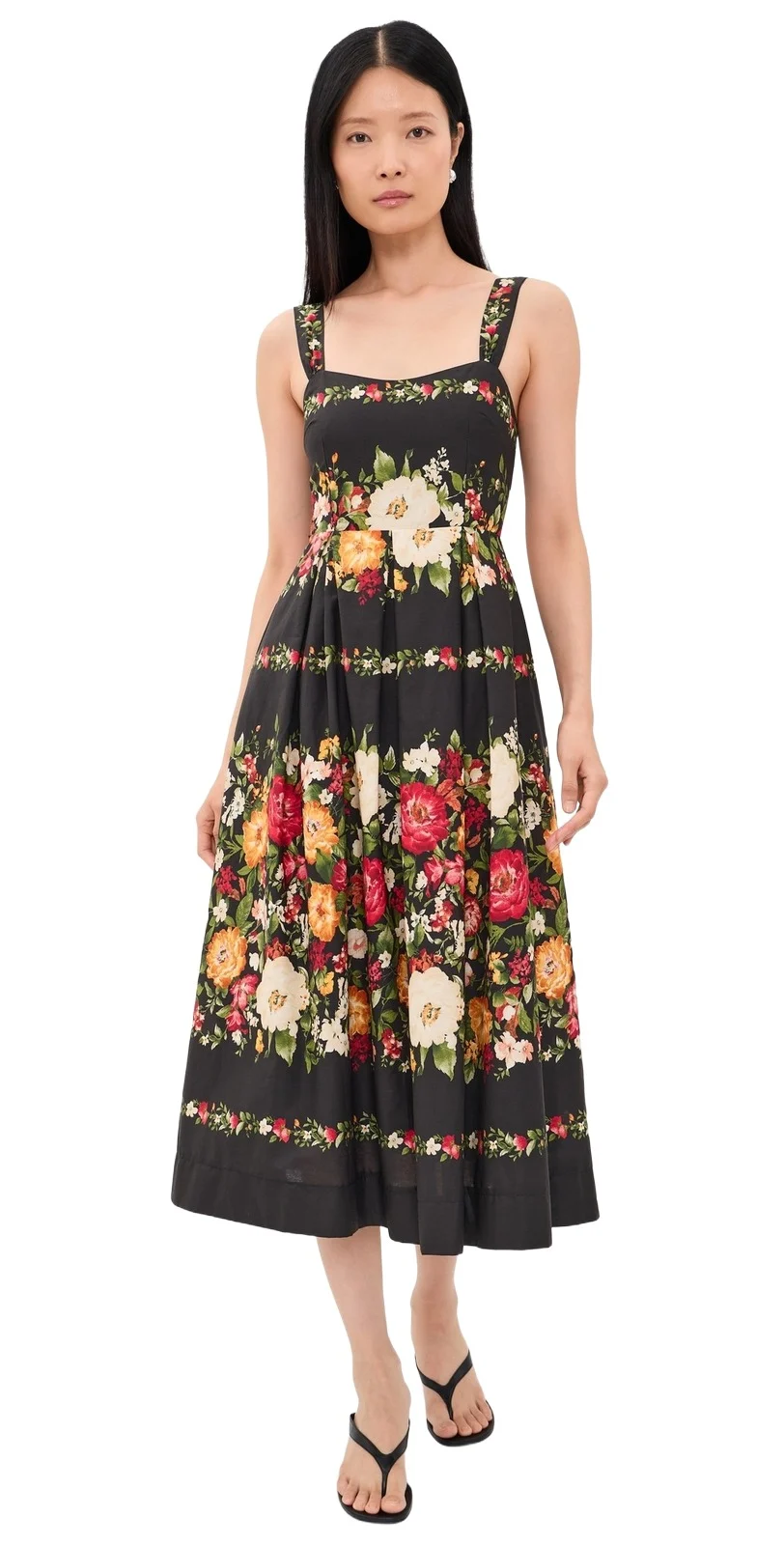 Floral Print Sweatheart Neck Midi Dress