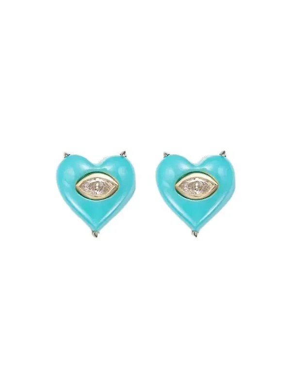 14kt gold stud earrings with diamonds and turquoises
