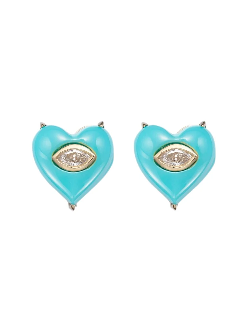 14kt gold stud earrings with diamonds and turquoises 14kt gold stud earrings with diamonds and turquoises