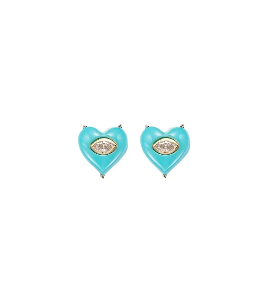 Sydney Evan 14kt gold stud earrings with diamonds and turquoises | Image 1 Sydney Evan 14kt gold stud earrings with diamonds and turquoises | Image 1