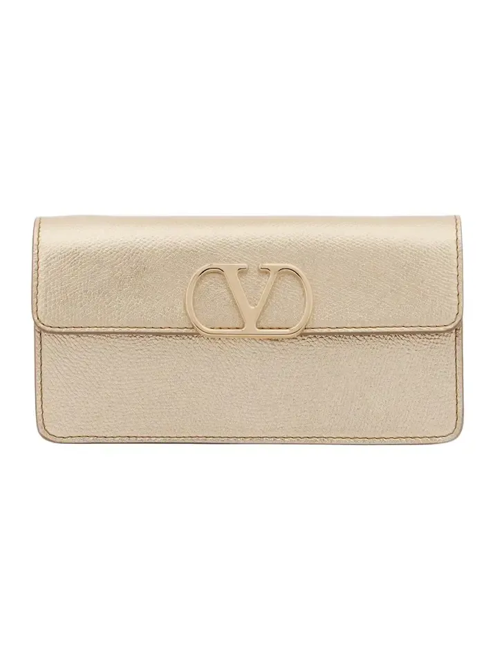 Valentino Garavani VLogo metallic leather wallet on chain