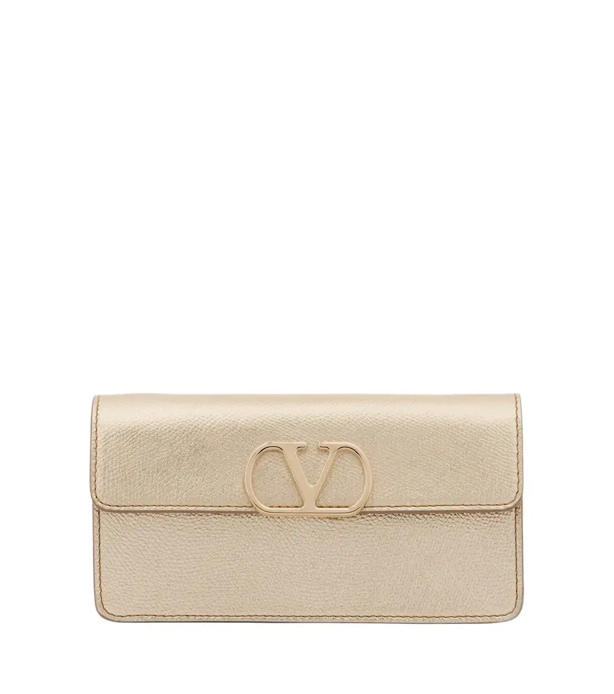 Valentino Garavani VLogo metallic leather wallet on chain