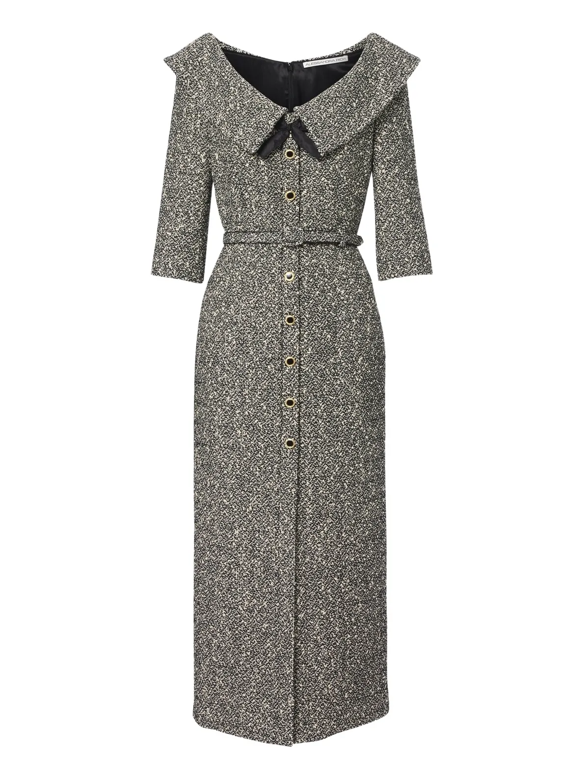 Alessandra Rich Belted cotton and wool-blend tweed midi dress
