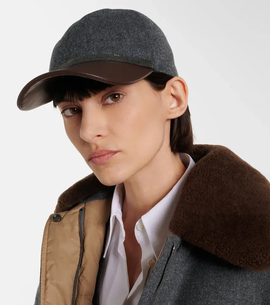 Brunello Cucinelli Monili leather and virgin wool baseball cap | Thumbnail 3 Brunello Cucinelli Monili leather and virgin wool baseball cap | Thumbnail 3