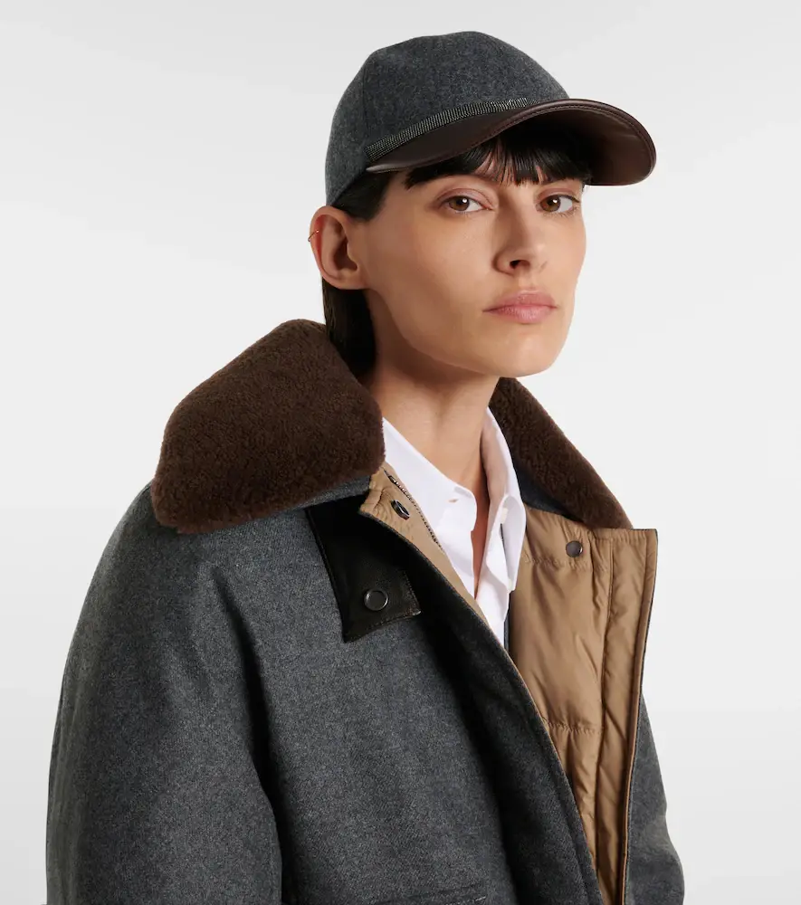 Brunello Cucinelli Monili leather and virgin wool baseball cap | Thumbnail 4 Brunello Cucinelli Monili leather and virgin wool baseball cap | Thumbnail 4